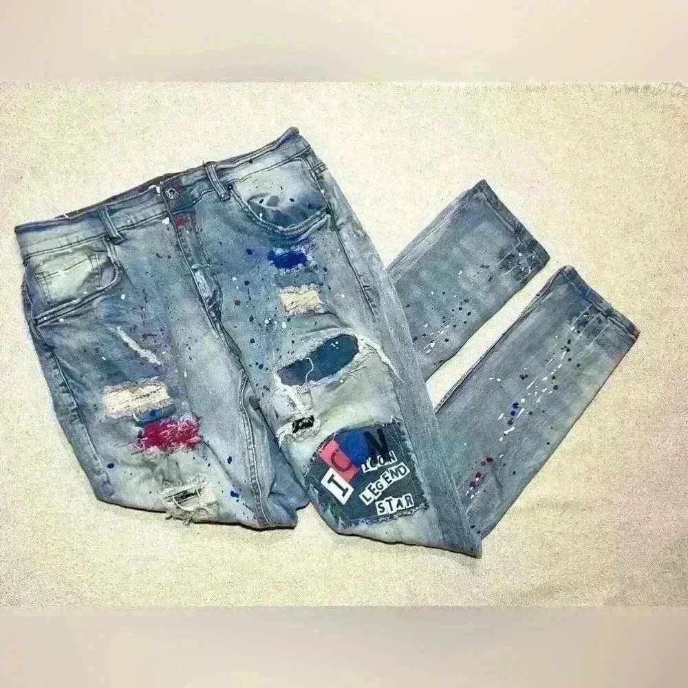Another Hype Piece (AHP) Mens Jeans Sz 36x32 Skinny Fit Distressed Grunge B0059